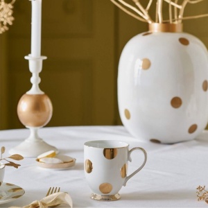 Set 2 căni din porțelan, Pip Studio, Dot Delight White-Gold, 350ml, colecția Dot Delight