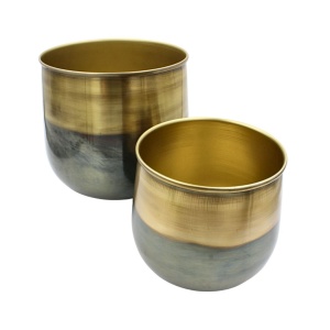 Set 2 Măști pentru Ghivece de Flori – Metal Auriu și Gri Fumuriu, 19 cm și 14 cm