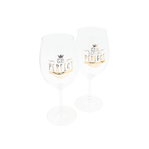 Set 2 pahare vin, cristal ecologic, 440 ml, Nekupto - Mr. Perfect și Mrs. Always Perfect