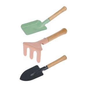 Set 3 unelte de grădinărit din metal și lemn pentru copii, culori pastel, 20 cm