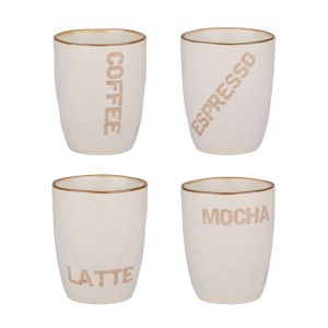 Set 4 căni pentru cafea, Alpina, Coffee - Espresso - Latte - Mocha, 280 ml