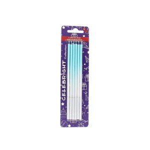 Set 6 lumânări pentru tort, Celebright, bleu degrade, bază albă, 15 cm
