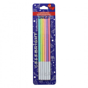 Set 6 lumânări pentru tort, Venus, curcubeu, Celebright, 14.5cm