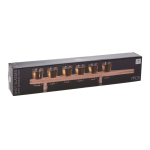 Set 6 Pahare Shot cu Tavă din Lemn – 7 Piese, Atmosfera, 40 ml