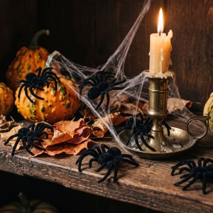 Set 6 păianjeni decorativi pentru Halloween, aspect catifelat, negri, 7 cm
