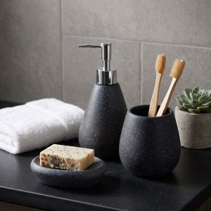 Set accesorii de baie 3 piese, din ceramică, culoare negru, design modern