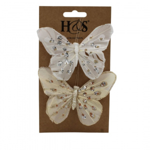Set fluturi decorativi cu clips alb-bej