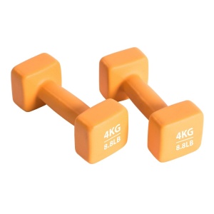 Set gantere neopren 2x4 kg Pure 2 Improve – capete pătrate, portocaliu și ambalaj premium