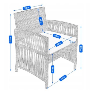Set mobilier de grădina gri, Jumi, cu 2 fotolii, canapea și măsuță de cafea