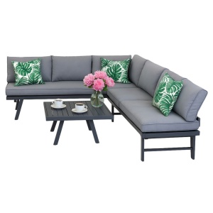Set mobilier de grădina gri, modular, Jumi, cu 2 canapele și măsuță de cafea