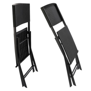Set mobilier de terasă pliabil, Jumi, negru, 2 scaune și masă cu suport pentru flori