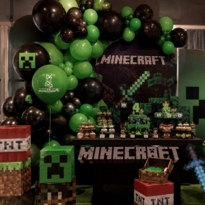 Set 8 baloane, din latex, model Minecraft, verde și negru cu creeper, baloane party premium