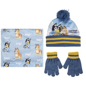 Set pentru copii, cu căciulă, mănuși și guler, personaj Bluey, Cerda