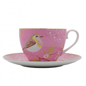 Set porțelan cească și farfurioară, Pip Studio, colecția Early Bird, roz, 280 ml