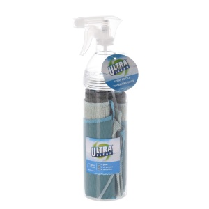 Set Ultra Clean recipient cu pulverizator și 3 lavete din microfibră, 30X30cm, 750 ml