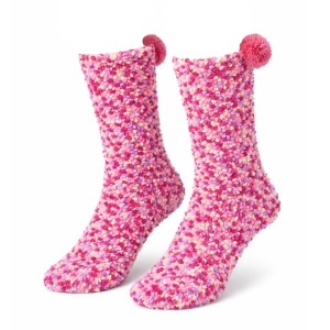 Șosete pufoase Cupcake, roz, cu pom-pom – ambalaj cadou, mărime universală