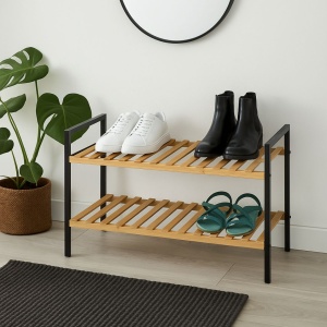 Suport pentru încălțăminte – Storage Solutions | 2 rafturi, lemn & metal, 70x30x32 cm, negru/maro