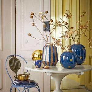 Vaza decorativă, din metal, Pip Studio, Dots Navy/Gold, 32 cm, colecția Dot Delight