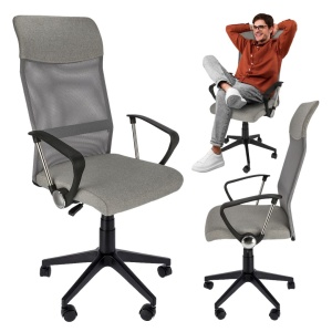 Scaun de birou ergonomic ZOOM, pivotant, cu brațe, mesh respirabil și șezut tapițat, reglabil pe înălțime, gri deschis/negru
