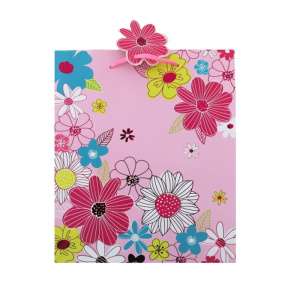 Punga cadou hartie L FLORAL PINK