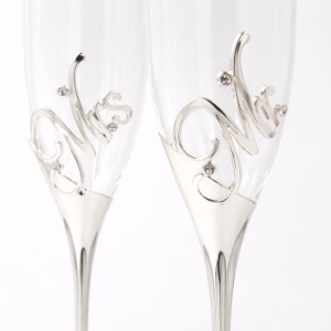 Set pahare șampanie AZAY “Mr & Mrs” cu cristale, 26.5 cm, pahare flute elegante pentru nuntă, cadou premium cu cutie și tissue paper