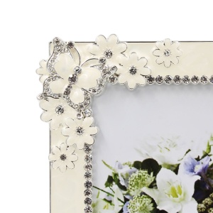 Ramă Foto AZAY Florală cu Cristale, 10x15 cm, Ramă Foto Elegantă Decorativă, Cadou Nuntă / Casă Nouă, Cutie Cadou Inclusă