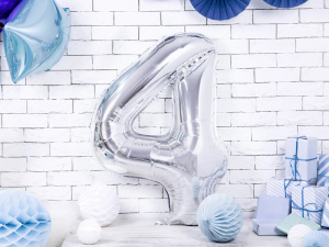 Balon cifra 4, argintiu, 35 cm