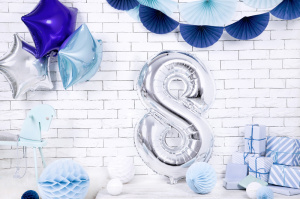 Balon cifra 8, argintiu, 35 cm