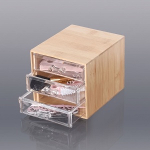 Cutie din bambus pentru bijuterii și cosmetice, organizator cu 3 sertare transparente, 15.2x12.2x10.3 cm