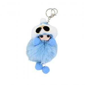 Breloc puf bleu model bebeluș cu ochelari