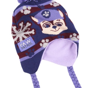 Căciulă pentru copii Paw Patrol, model Chase, cu pompon și urechi, lila-albastru