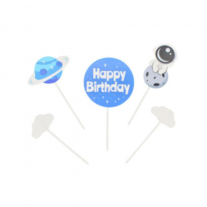 Cake Topper pentru tort Happy Birthday cu astronaut pe lună