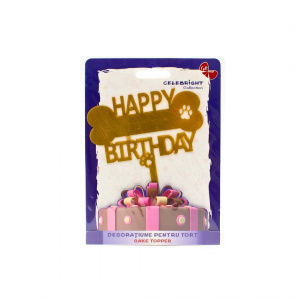Cake Topper pentru tort Happy Birthday, cu os auriu