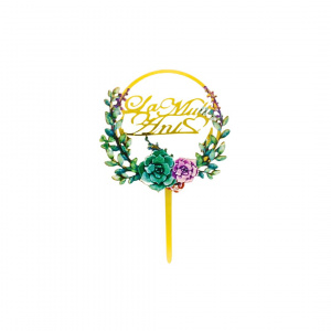 Cake Topper tort cerc floricică verde - Img 1