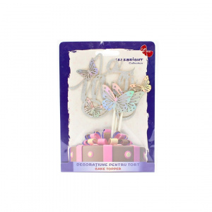 Cake Topper tort Fluturași argintiu glitter - Img 2