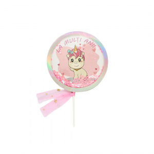 Cake Topper tort La Mulți Ani cerc-unicorn roz - Img 1