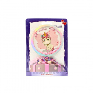 Cake Topper tort La Mulți Ani cerc-unicorn roz - Img 2