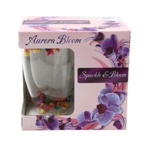 Cană cu inserție de flori uscate multicolor, floarea miresei, pereți dubli, sticlă borosilicată, 350 ml, Aurora Bloom