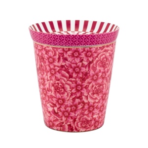 Cană din porțelan, cu capac multifuncțional, Pip Studio, 230 ml, Dark Pink, colecția Royal Stripes