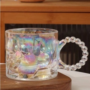 Cană din sticlă, pentru cafea. 7.5 cm, 260 ml, design iridescent, SZK55