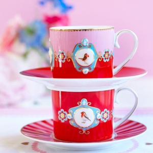 Cană porțelan, Pip Studio, Red and Pink, 150ml, colecția Love Birds