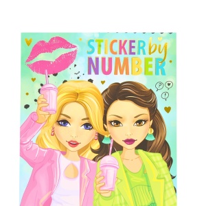 Carte de colorat cu stikere, pe numere, roz, Besties
