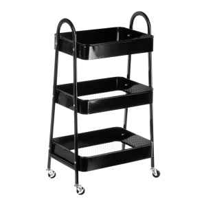 Cărucior de depozitare cu 3 rafturi din metal negru – mobil, organizare bucătărie & baie, 44x32x80 cm