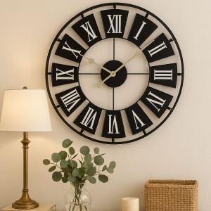 Ceas de perete, metalic, negru, 70 cm