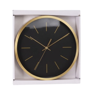 Ceas de perete, negru cu auriu, din aluminiu, 25 cm
