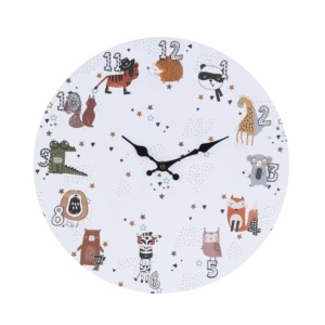 Ceas de perete pentru camera copilului, 33 cm, mdf, model animăluțe sălbatice