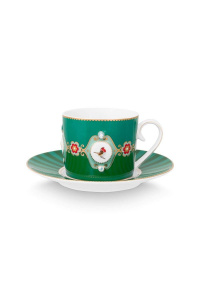 Ceașcă cu farfurioară, Pip Studio, Medallion Emerald-Green, 200ml, colecția Love Birds - Img 1