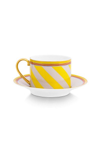 Ceașcă cu farfurioară, Pip Studio, Stripes Yellow, 220ml, colecția Pip Chique - Img 3