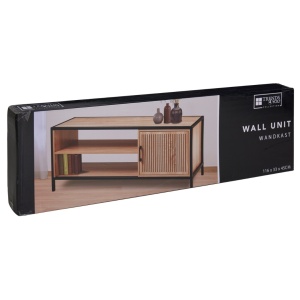 Comodă cu cadru metalic și rafturi MDF, design industrial modern, 116x33x45 cm, negru