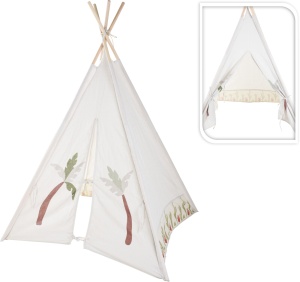 Cort Teepee alb pentru copii cu detalii naturale